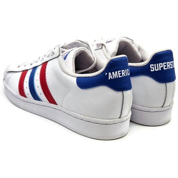 Adidas Superstar White Red Blue Stripe Shoes Ladies Size 9 Shell Toe AC7162 - Picture 10 of 16